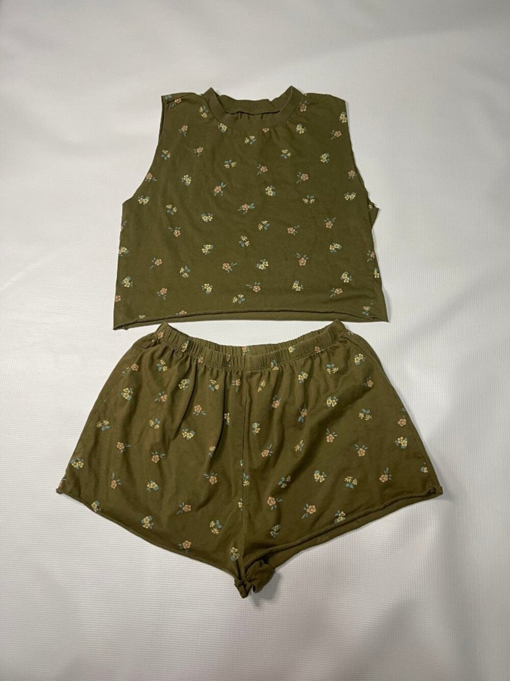 Grayson Threads Olive Green Floral 2-Piece Sleep Set - Tank Top & Shorts